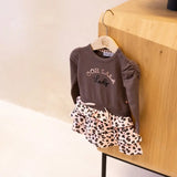 Girls Dress Grey Brown Panter Print | Dirkje - Dirkje