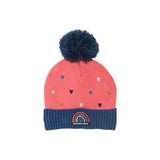 Girls's Knit Hat Coral And Blue Hearts - Tea Rose | DEUX PAR DEUX - DEUX PAR DEUX