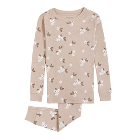 Petit Lem Gooseberry organic cotton pajama set in Taupe with long sleeves and matching pants