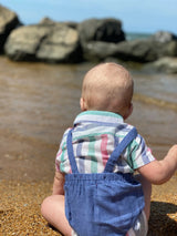 Green/blue striped short sleeved woven onesie | Me & Henry - Jenni Kidz