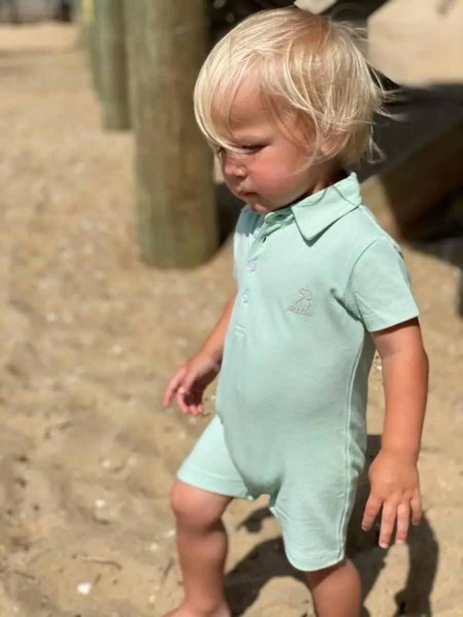 Green pique polo romper | Me & Henry - Jenni Kidz