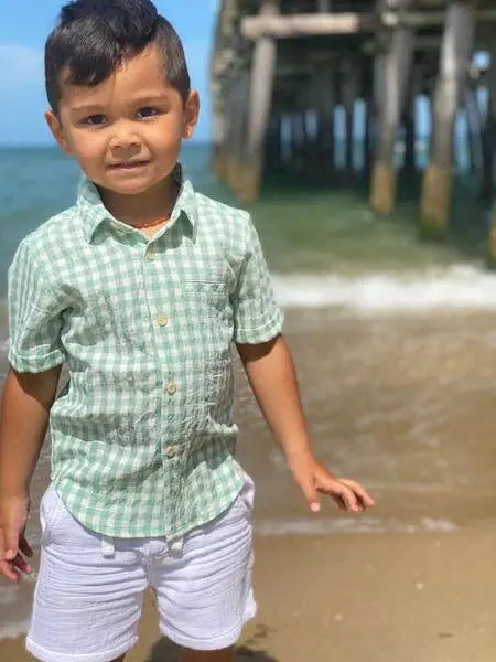 Green plaid short sleeved shirt | Me & Henry - Jenni Kidz