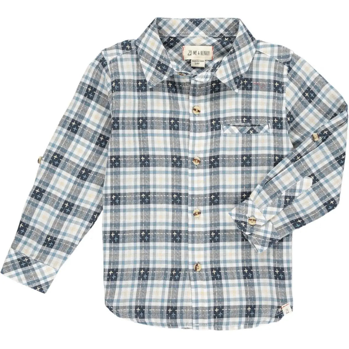 Grey stitchwork woven shirt | Me & Henry - Jenni Kidz