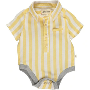 Helford Short Sleeve Button Down Bodysuit - Lemon/White Stripe | Me & Henry - Jenni Kidz