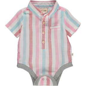 Helford Short Sleeved Onesie - Pink/Red/Turquoise Stripe | Me & Henry - Jenni Kidz