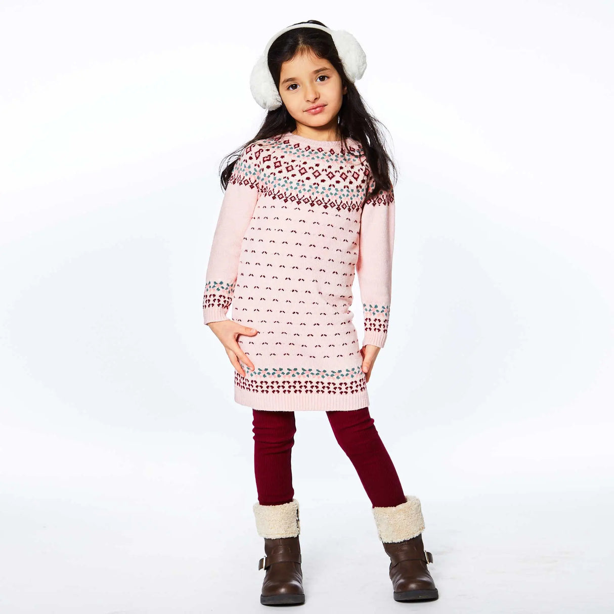 Knitted Long Sleeve Dress Silver Pink And Burgundy | DEUX PAR DEUX - DEUX PAR DEUX