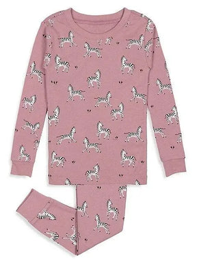 Petit Lem girls Zebra Print cotton pajama set in Mauve with long sleeves and matching cuffed pants.