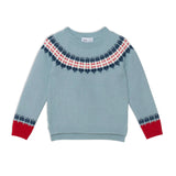 Long Sleeve Knitted Sweater Light Blue And Red | DEUX PAR DEUX - DEUX PAR DEUX