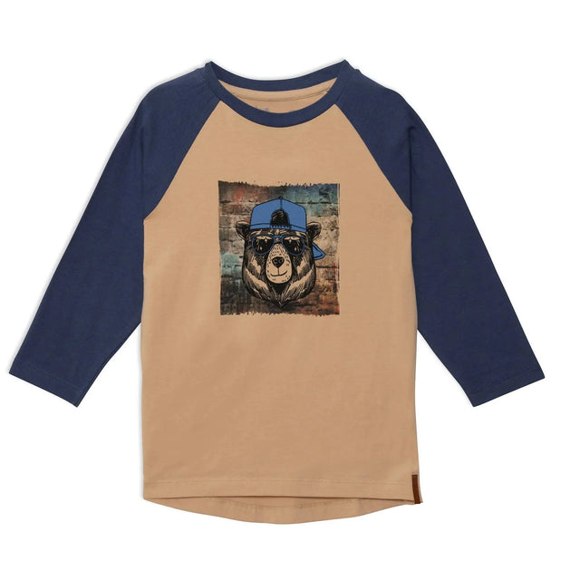 Long Sleeve Raglan Jersey Top With Bear Print | DEUX PAR DEUX - Jenni Kidz