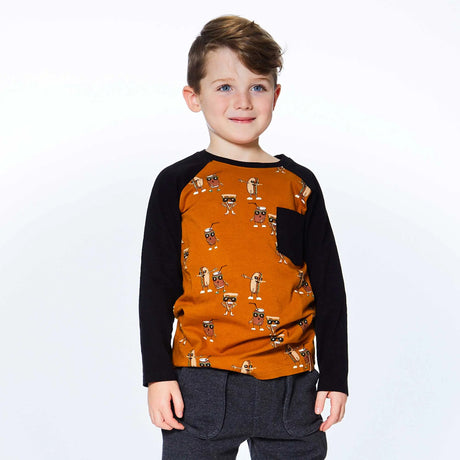 Long Sleeve Raglan Jersey Top With Pocket Food And Glasses Print | DEUX PAR DEUX - DEUX PAR DEUX