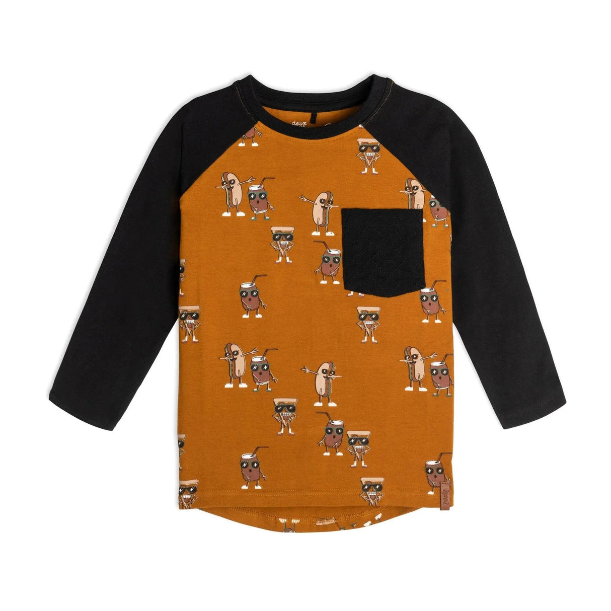 Long Sleeve Raglan Jersey Top With Pocket Food And Glasses Print | DEUX PAR DEUX - DEUX PAR DEUX