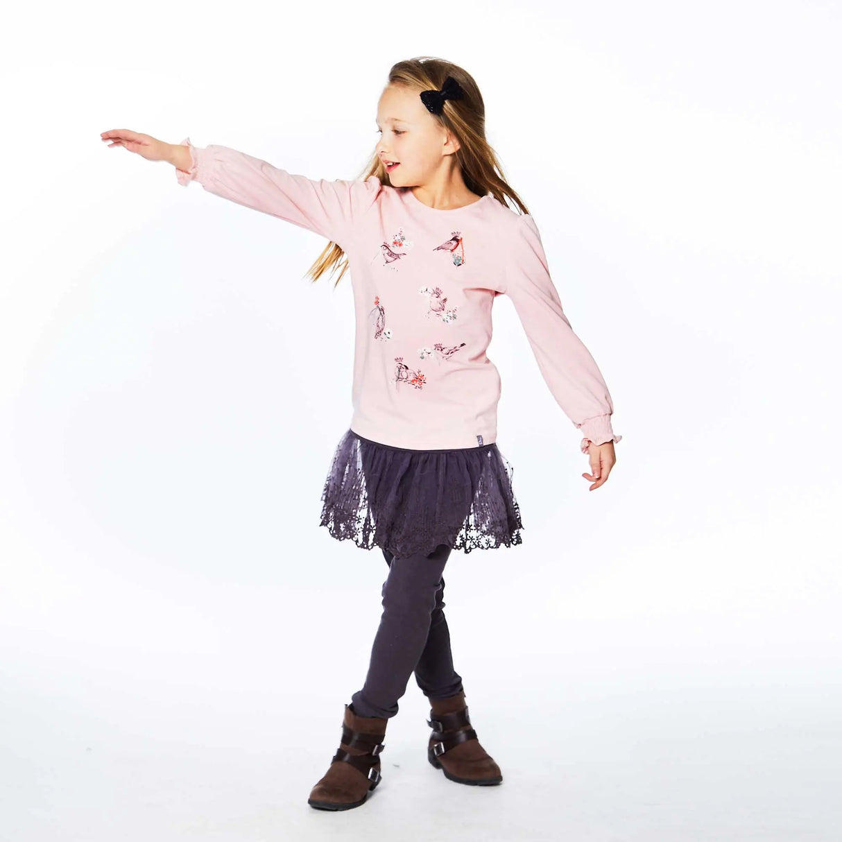 Long Sleeve Top With Ruching Silver Pink | DEUX PAR DEUX - Jenni Kidz