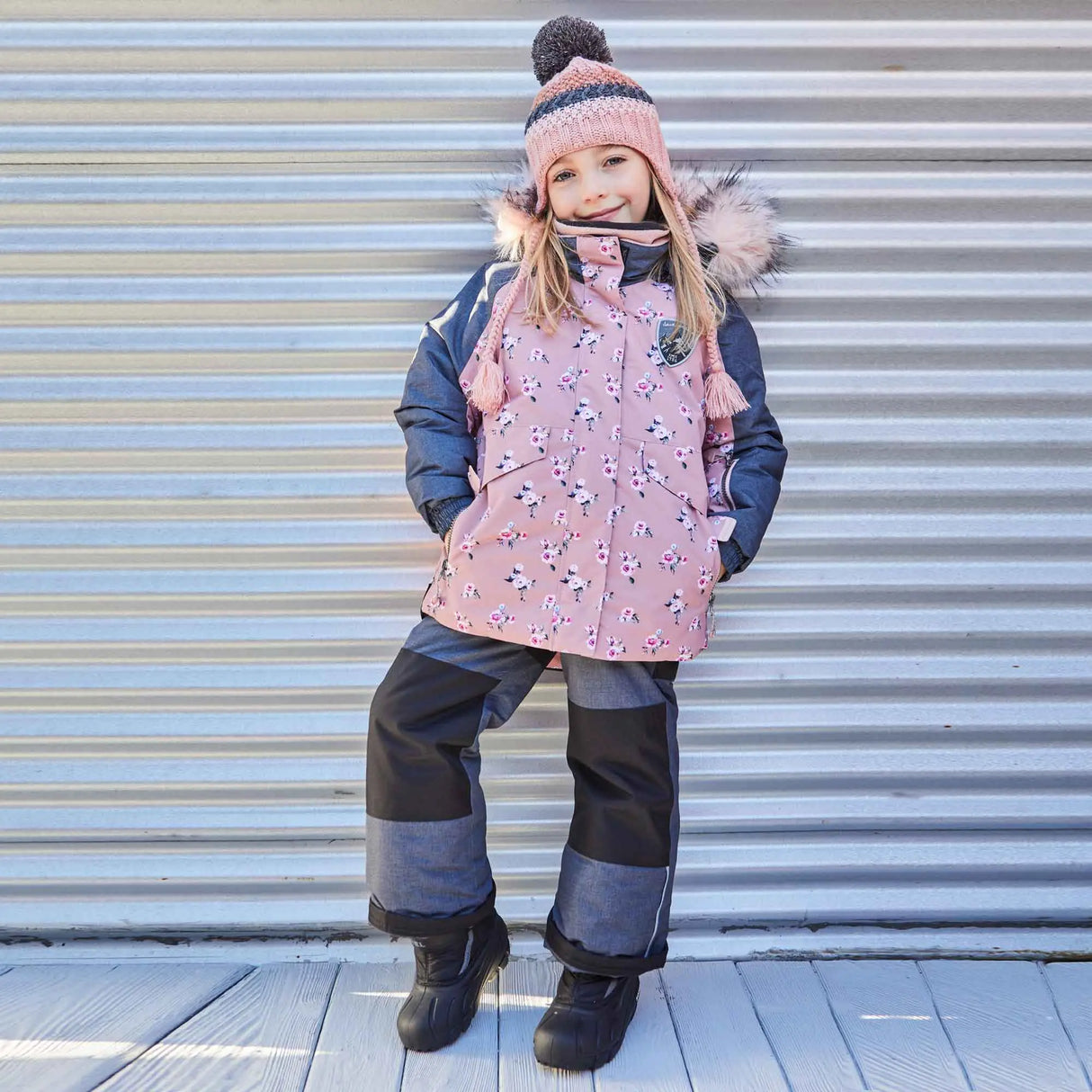 Mini Roses Two Piece Snowsuit With Printed Jacket Dusty Rose | DEUX PAR DEUX - DEUX PAR DEUX