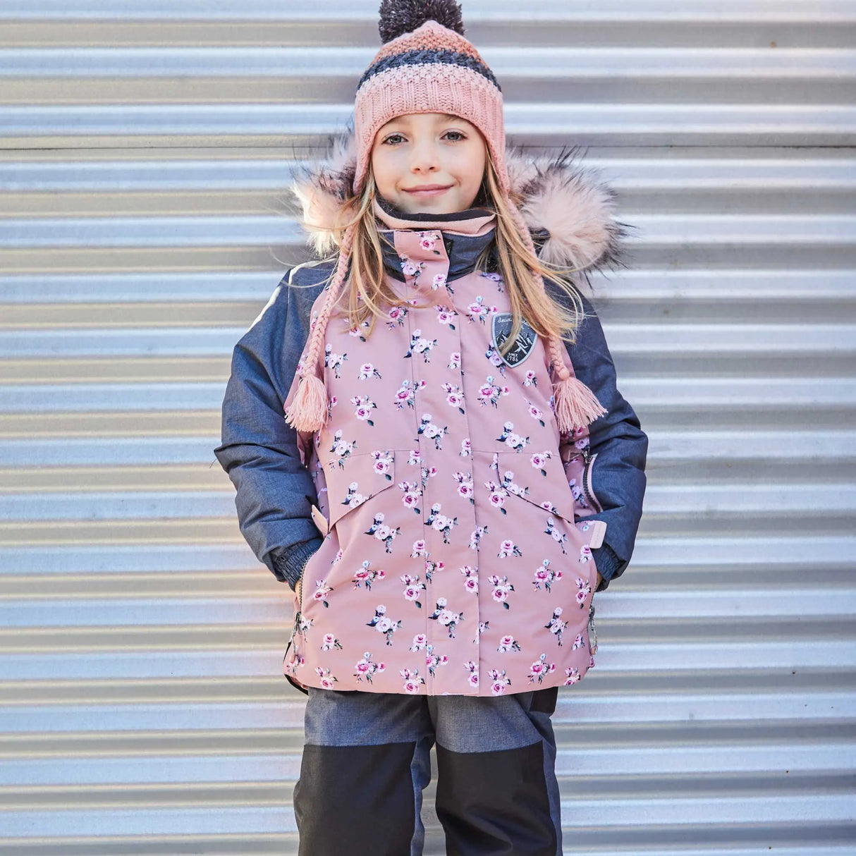 Mini Roses Two Piece Snowsuit With Printed Jacket Dusty Rose | DEUX PAR DEUX - DEUX PAR DEUX