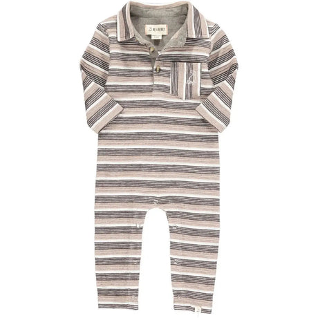 Mushroom textured stripe polo romper | Me & Henry - Jenni Kidz