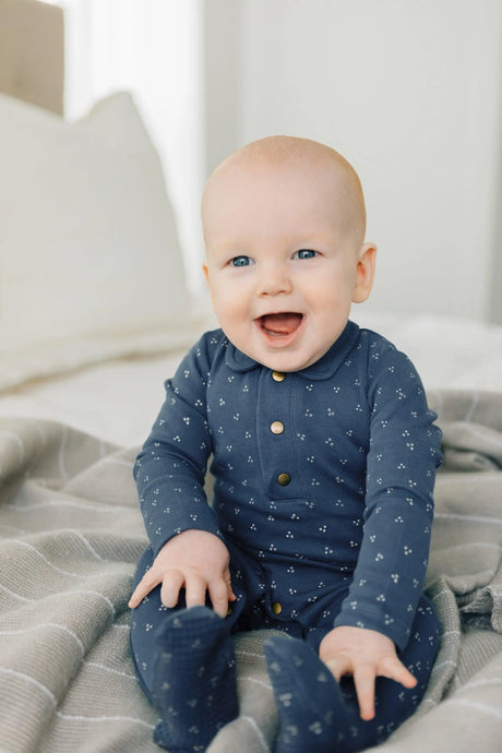 Organic Polo Footie in Abyss Dots | Lovedbaby - Jenni Kidz