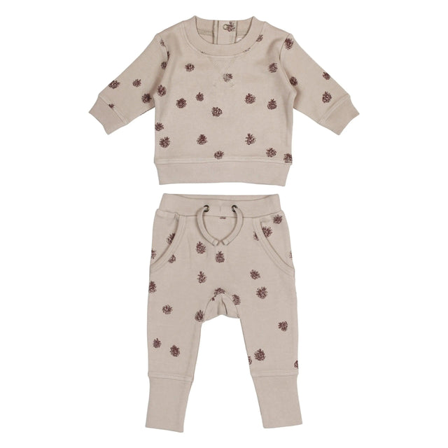 Organic Printed Sweatshirt & Jogger Set in Oatmeal Pinecone | Lovedbaby - Jenni Kidz