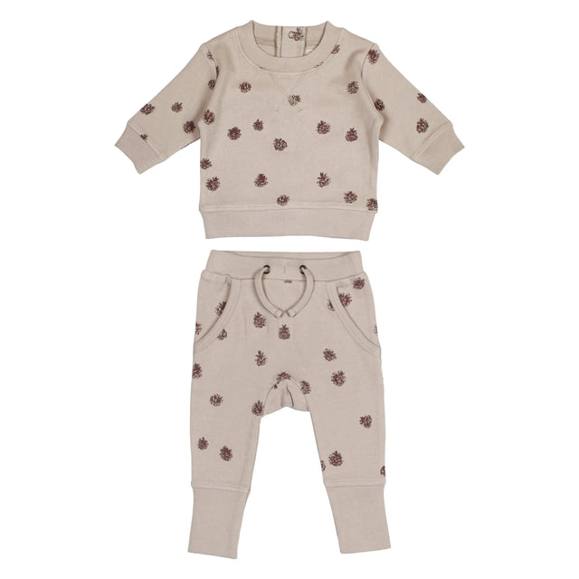 Organic Printed Sweatshirt & Jogger Set in Oatmeal Pinecone | Lovedbaby - Jenni Kidz