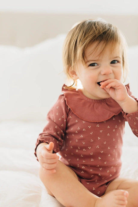 Organic Ruffle Bodysuit in Appleberry Dots | Lovedbaby - Jenni Kidz