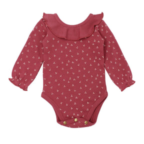 Organic Ruffle Bodysuit in Appleberry Dots | Lovedbaby - Jenni Kidz