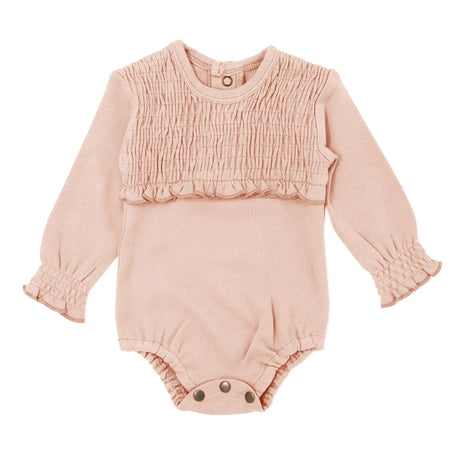 Organic Smocked Bodysuit in Rosewater | Lovedbaby - Jenni Kidz