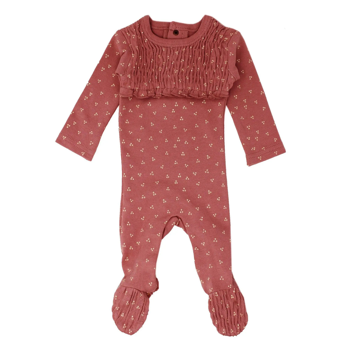 Organic Smocked Footie in Sienna Dots | Lovedbaby - Jenni Kidz