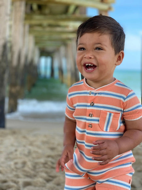 Peach/blue ribbed henley romper | Me & Henry - Jenni Kidz