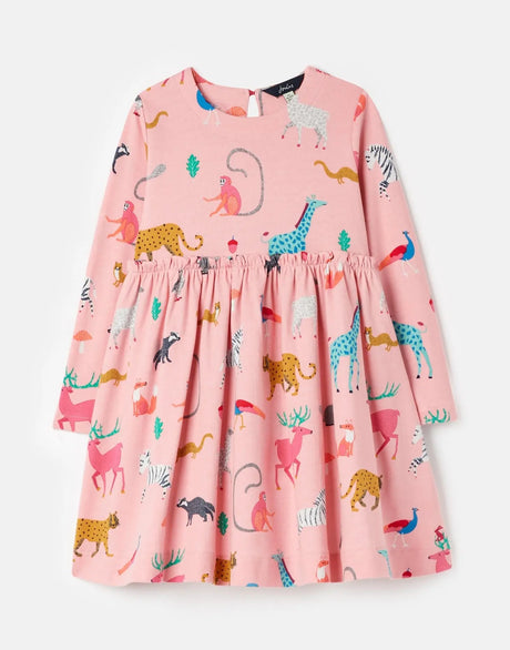 Pink Animals Hampton Long Sleeve Jersey Dress | Joules - Jenni Kidz