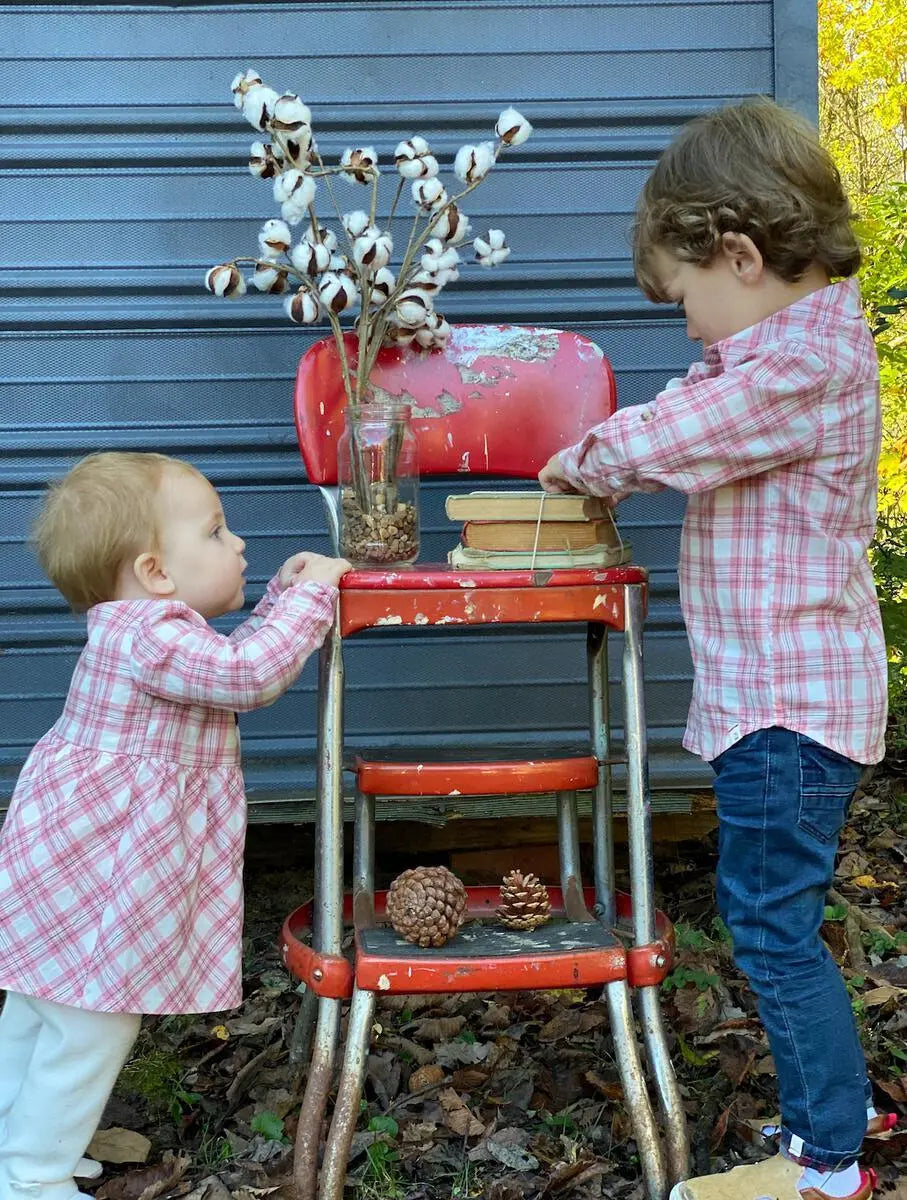 Pink/white plaid woven shirt | Me & Henry - Jenni Kidz