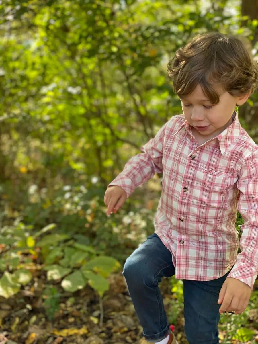 Pink/white plaid woven shirt | Me & Henry - Jenni Kidz