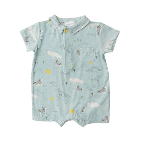 Angel Dear Moon Cubs polo shortie in pale sage with gray cubs and golden moons