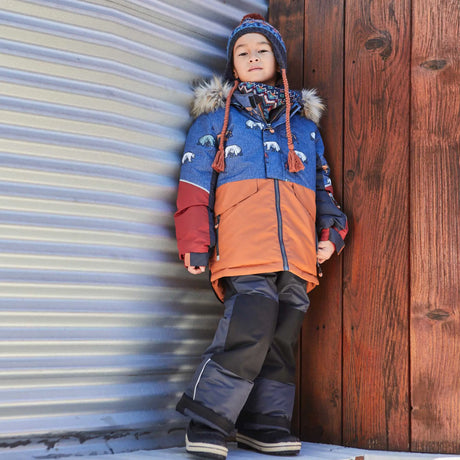 Printed Grizzlys Two Piece Snowsuit Navy Blue, Brown And Dark Grey | DEUX PAR DEUX - DEUX PAR DEUX