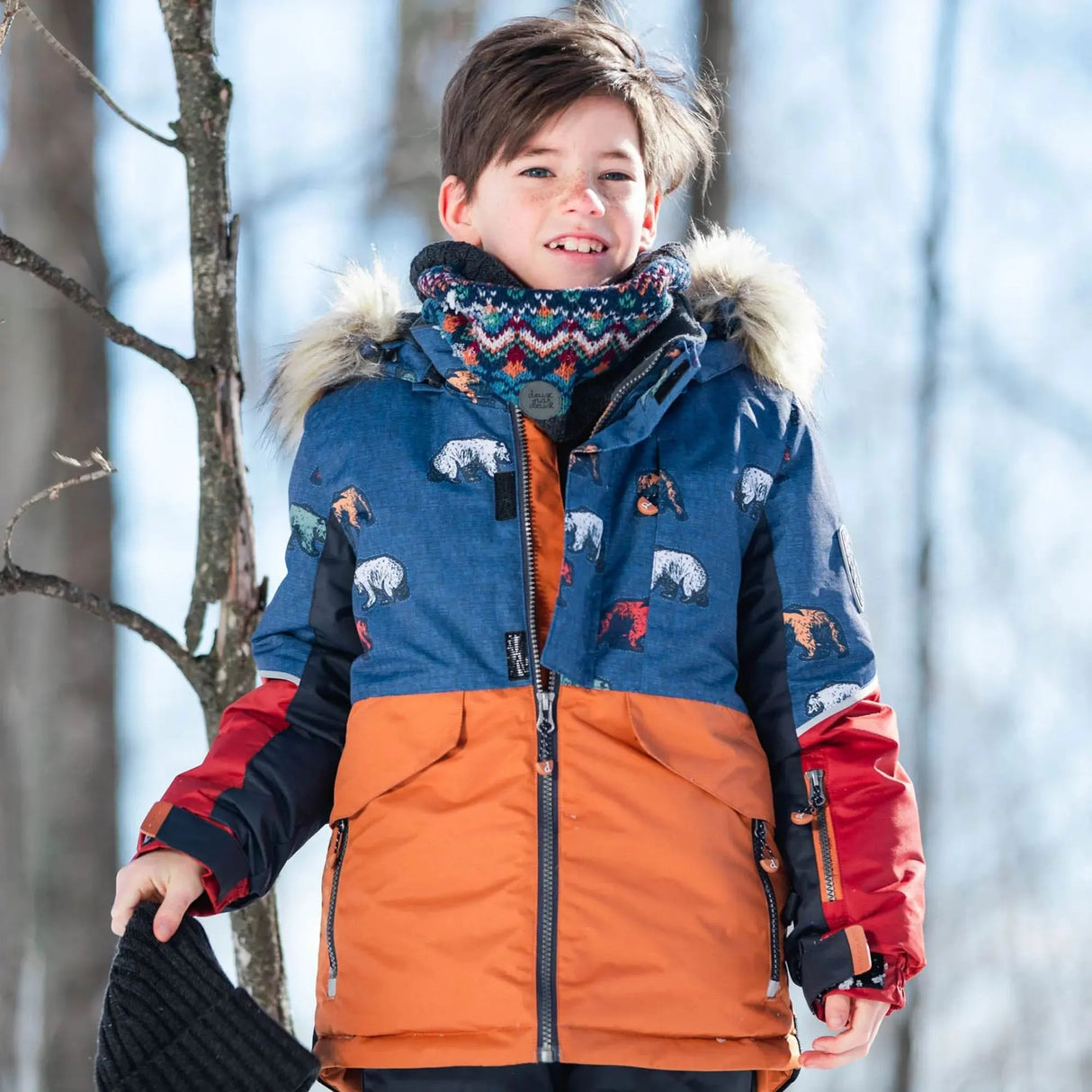 Printed Grizzlys Two Piece Snowsuit Navy Blue, Brown And Dark Grey | DEUX PAR DEUX - DEUX PAR DEUX