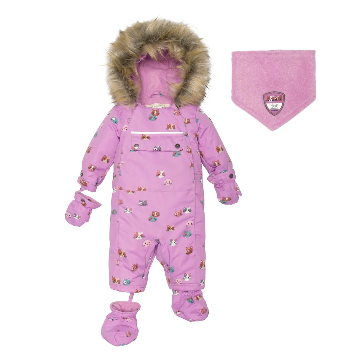 Printed Little Cats One Piece Baby Snowsuit Purple | DEUX PAR DEUX - DEUX PAR DEUX