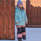 Printed Little Cats Two Piece Snowsuit Sage Green And Rosy Brown | DEUX PAR DEUX - DEUX PAR DEUX