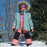 Printed Little Cats Two Piece Snowsuit Sage Green And Rosy Brown | DEUX PAR DEUX - DEUX PAR DEUX