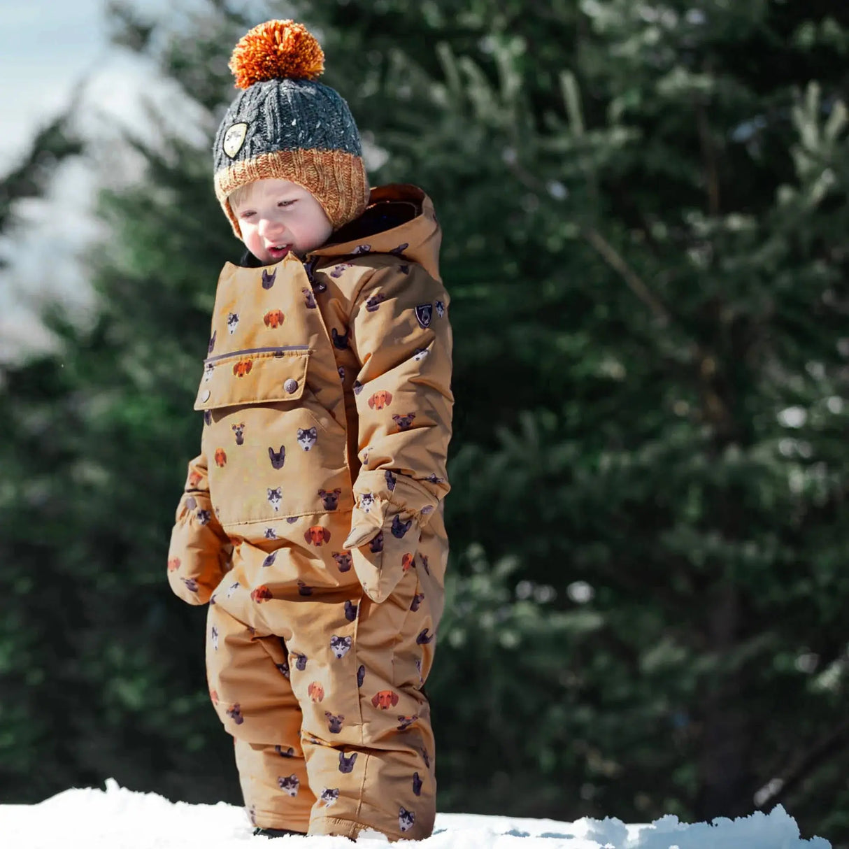 Printed Little Dogs One Piece Baby Snowsuit Yellow | DEUX PAR DEUX - DEUX PAR DEUX