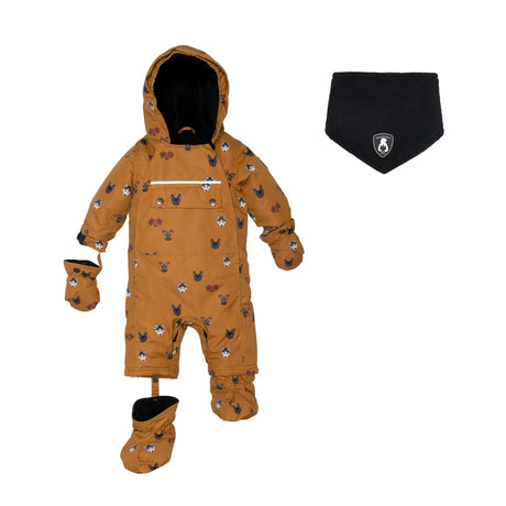 Printed Little Dogs One Piece Baby Snowsuit Yellow | DEUX PAR DEUX - DEUX PAR DEUX