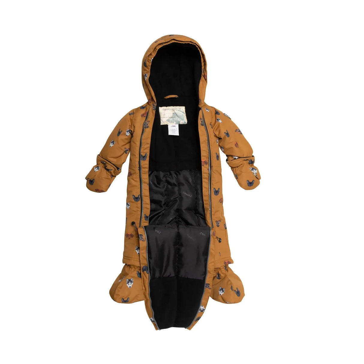 Printed Little Dogs One Piece Baby Snowsuit Yellow | DEUX PAR DEUX - DEUX PAR DEUX