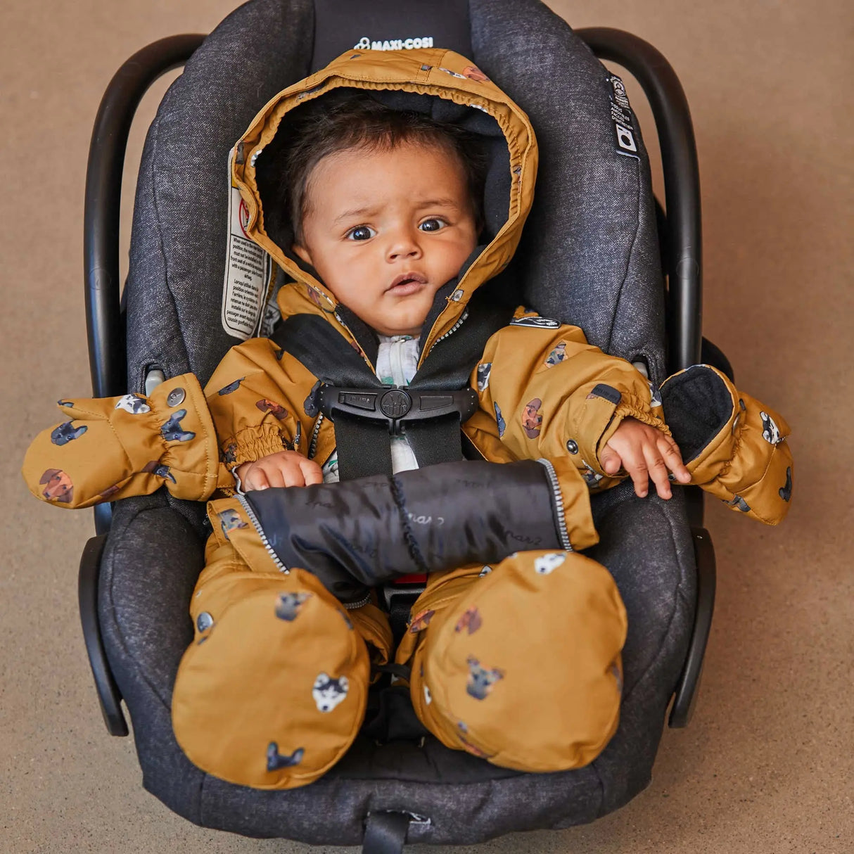 Printed Little Dogs One Piece Baby Snowsuit Yellow | DEUX PAR DEUX - DEUX PAR DEUX