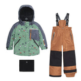 Printed Little Dogs Two Piece Snowsuit Green And Brown | DEUX PAR DEUX - DEUX PAR DEUX