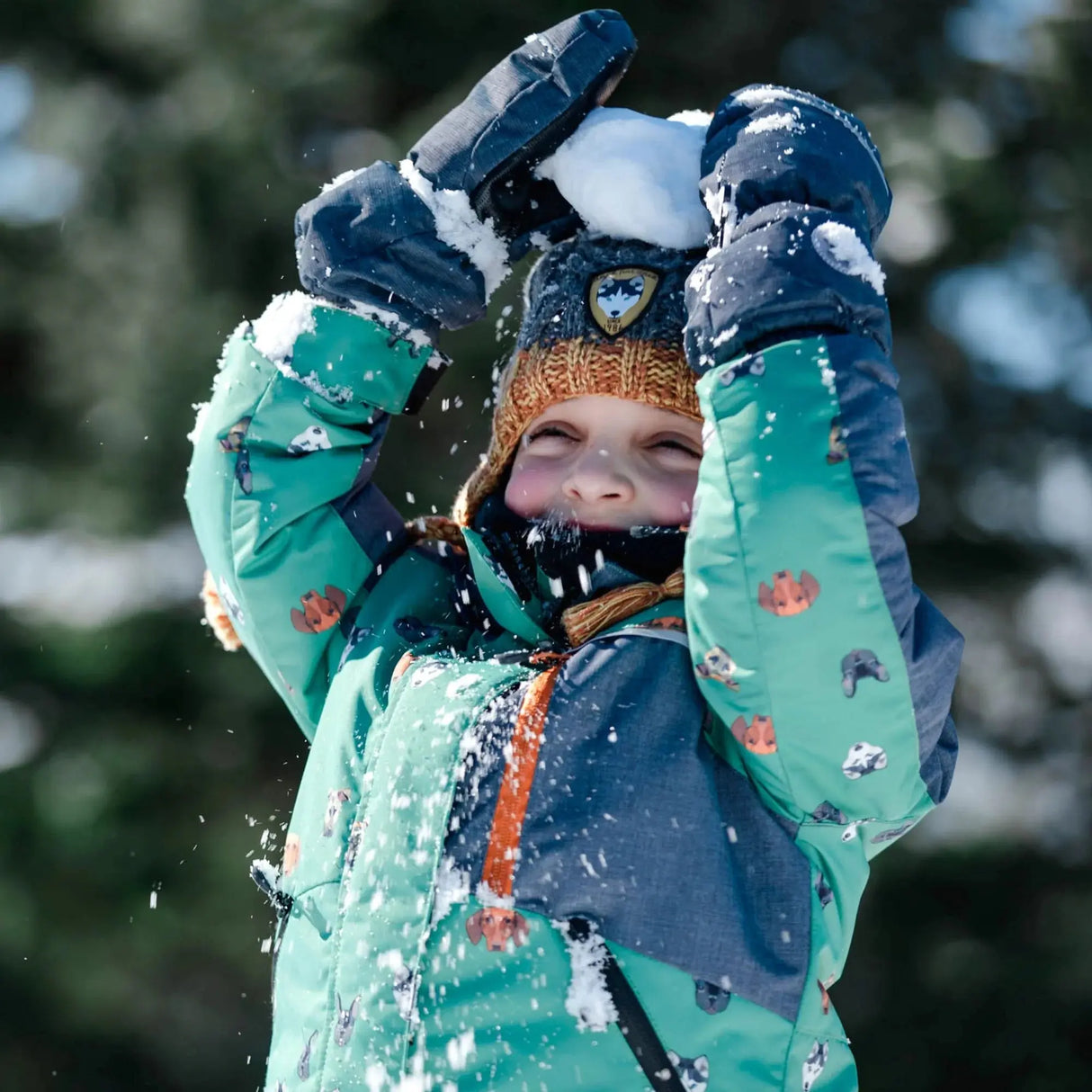 Printed Little Dogs Two Piece Snowsuit Green And Brown | DEUX PAR DEUX - DEUX PAR DEUX