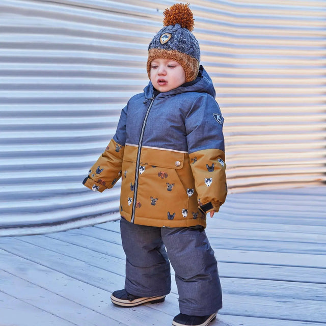 Printed Little Dogs Two Piece Snowsuit Grey And Yellow | DEUX PAR DEUX - DEUX PAR DEUX