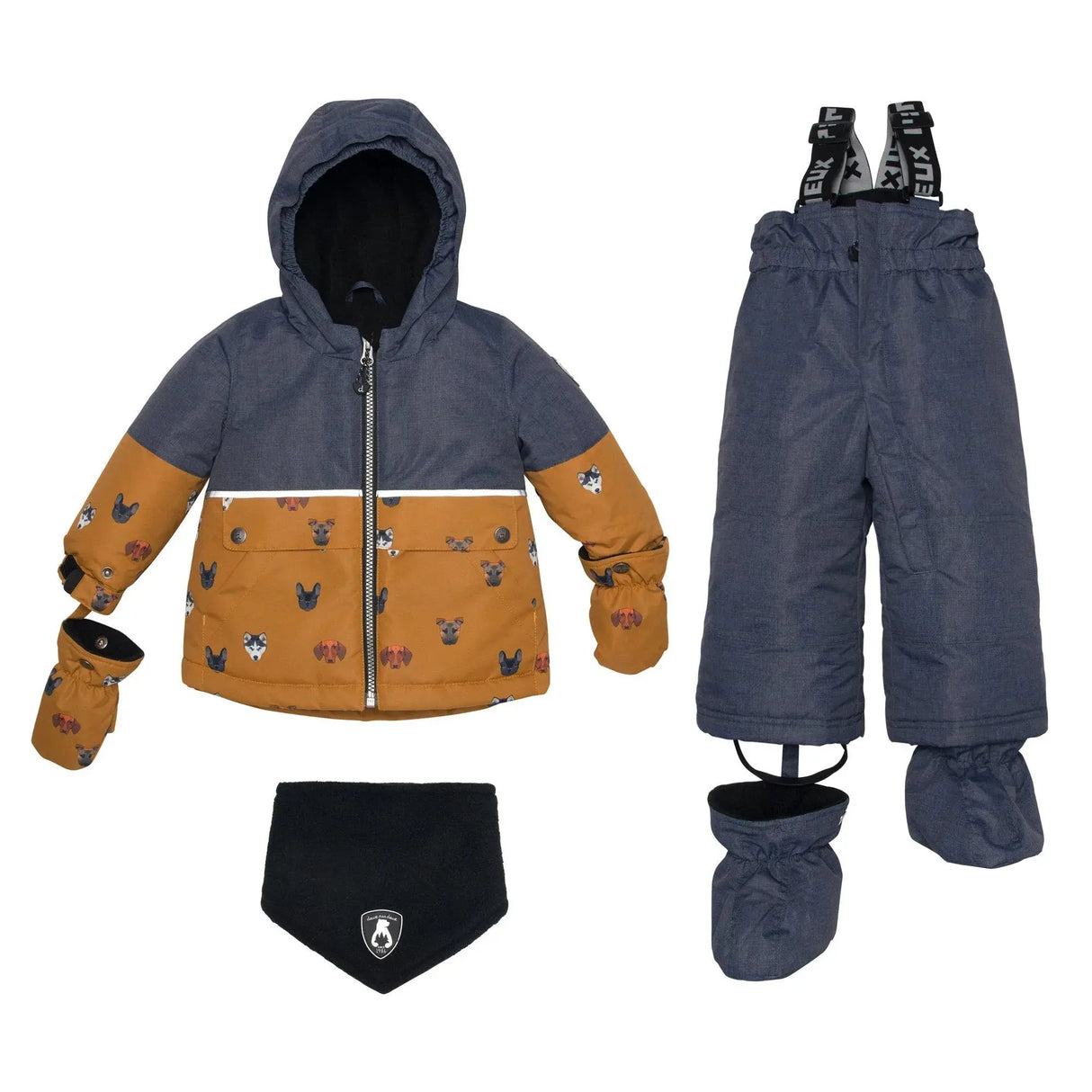 Printed Little Dogs Two Piece Snowsuit Grey And Yellow | DEUX PAR DEUX - DEUX PAR DEUX