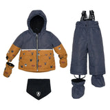 Printed Little Dogs Two Piece Snowsuit Grey And Yellow | DEUX PAR DEUX - DEUX PAR DEUX