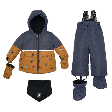 Printed Little Dogs Two Piece Snowsuit Grey And Yellow | DEUX PAR DEUX - DEUX PAR DEUX