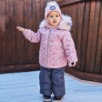 Printed Mini Roses Two Piece Snowsuit With Solid Pant Dusty Rose | DEUX PAR DEUX - DEUX PAR DEUX