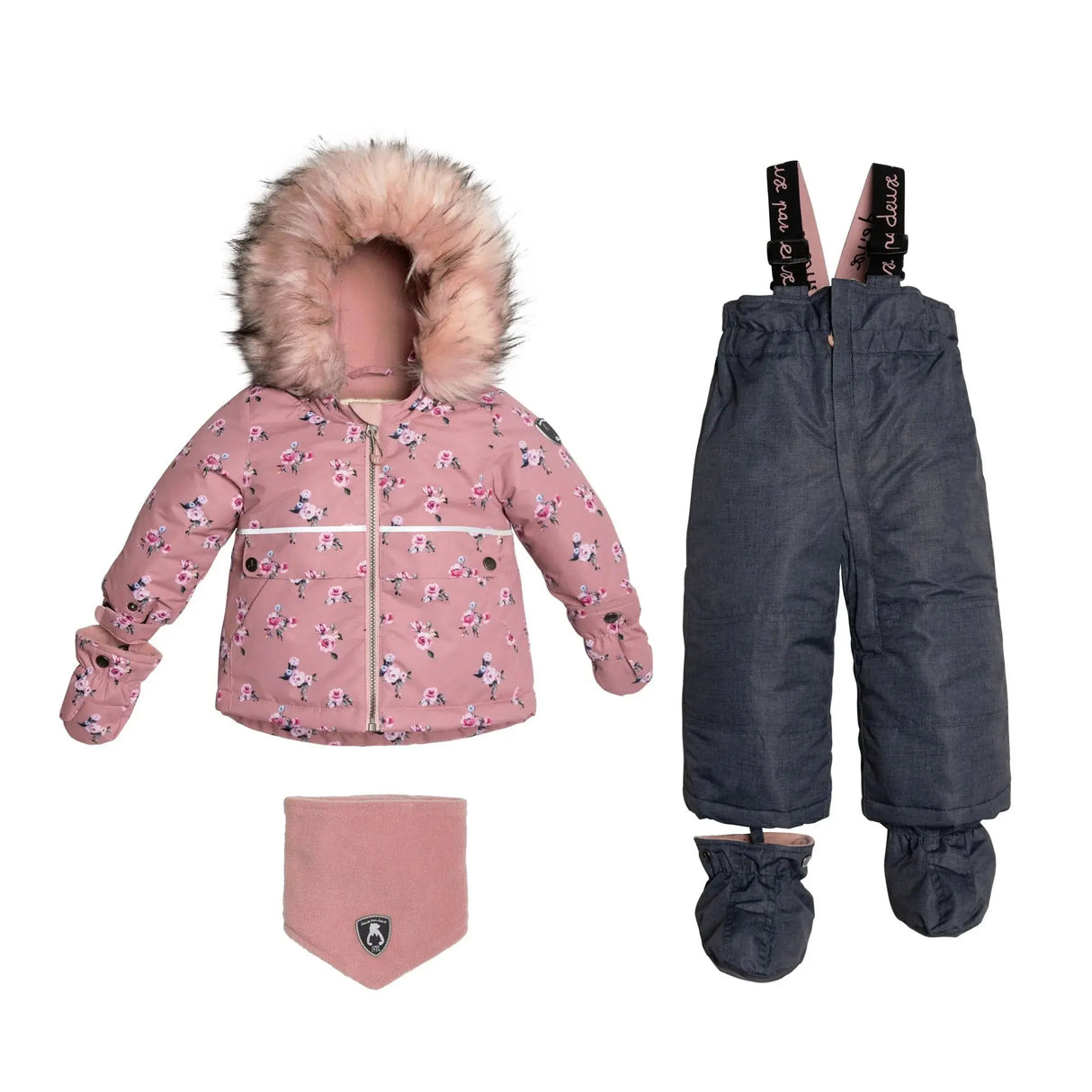 Printed Mini Roses Two Piece Snowsuit With Solid Pant Dusty Rose | DEUX PAR DEUX - DEUX PAR DEUX