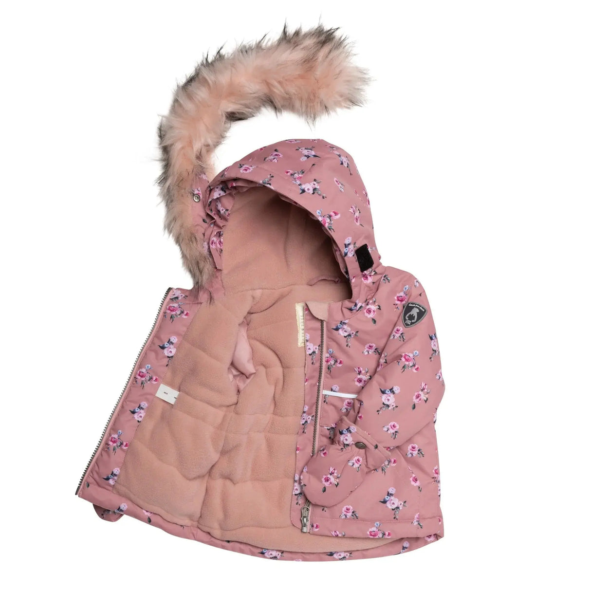 Printed Mini Roses Two Piece Snowsuit With Solid Pant Dusty Rose | DEUX PAR DEUX - DEUX PAR DEUX