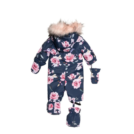 Printed Roses One Piece Baby Snowsuit Navy | DEUX PAR DEUX - DEUX PAR DEUX